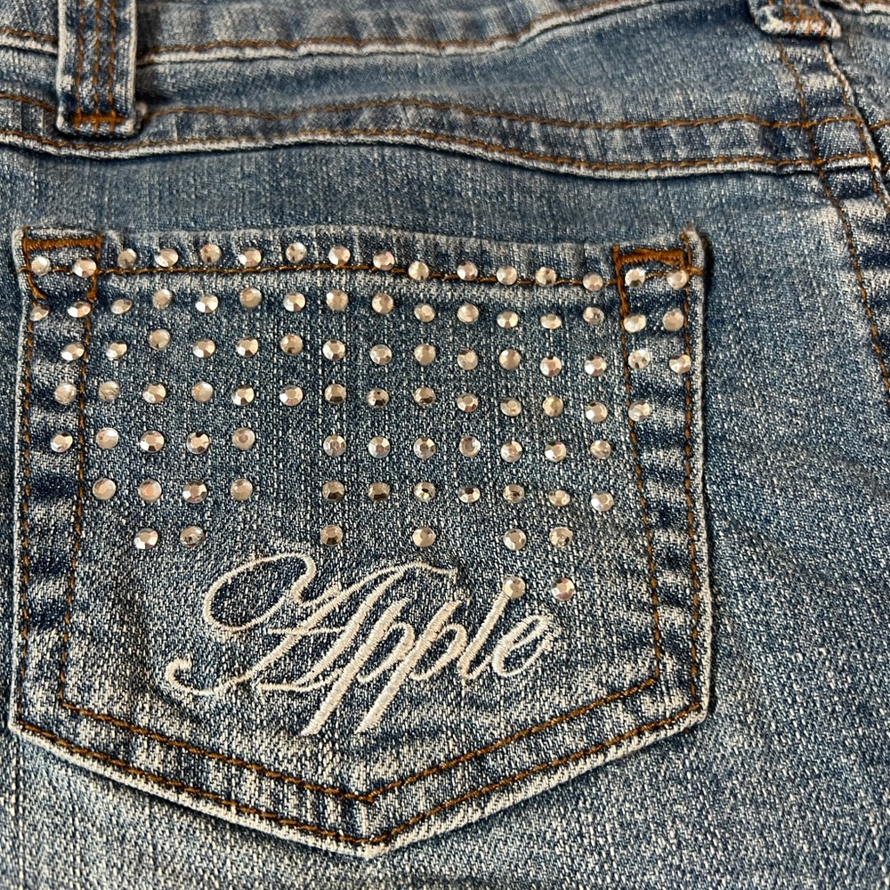 Vintage Y2K Apple Bottoms Rhinestone Denim Mini Skirt - Picture 4 of 12